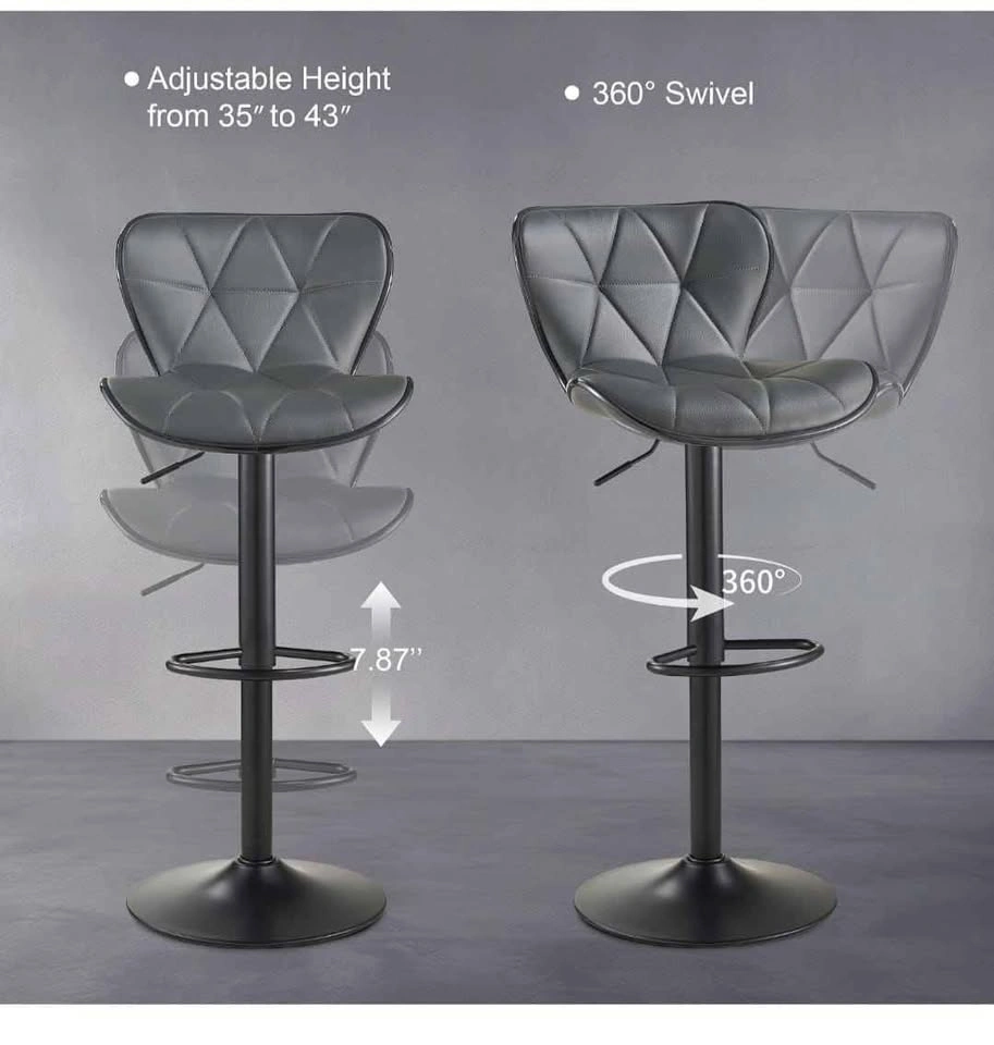 Modern Adjustable Swivel Bar Stool - Dark Grey Leather - photo 3