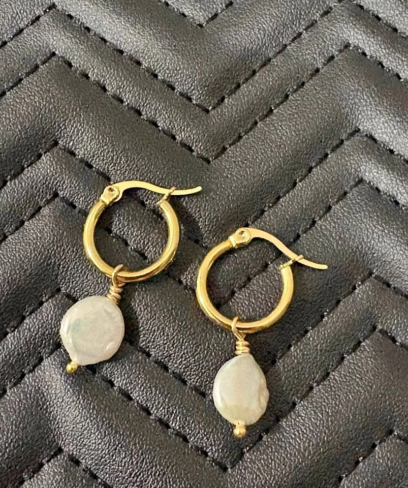 Freshwater Pearl Mini Hoops 14K Gold Plated Stainless Steel