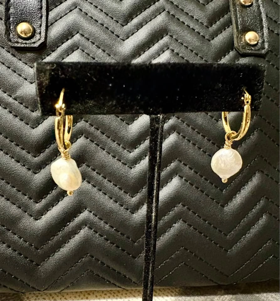 Freshwater Pearl Mini Hoops 14K Gold Plated Stainless Steel - photo 2