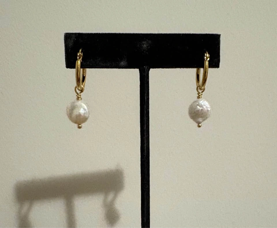 Freshwater Pearl Mini Hoops 14K Gold Plated Stainless Steel - photo 3