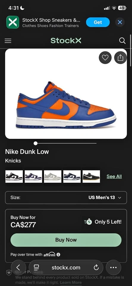 Nike dunk low size 12.5