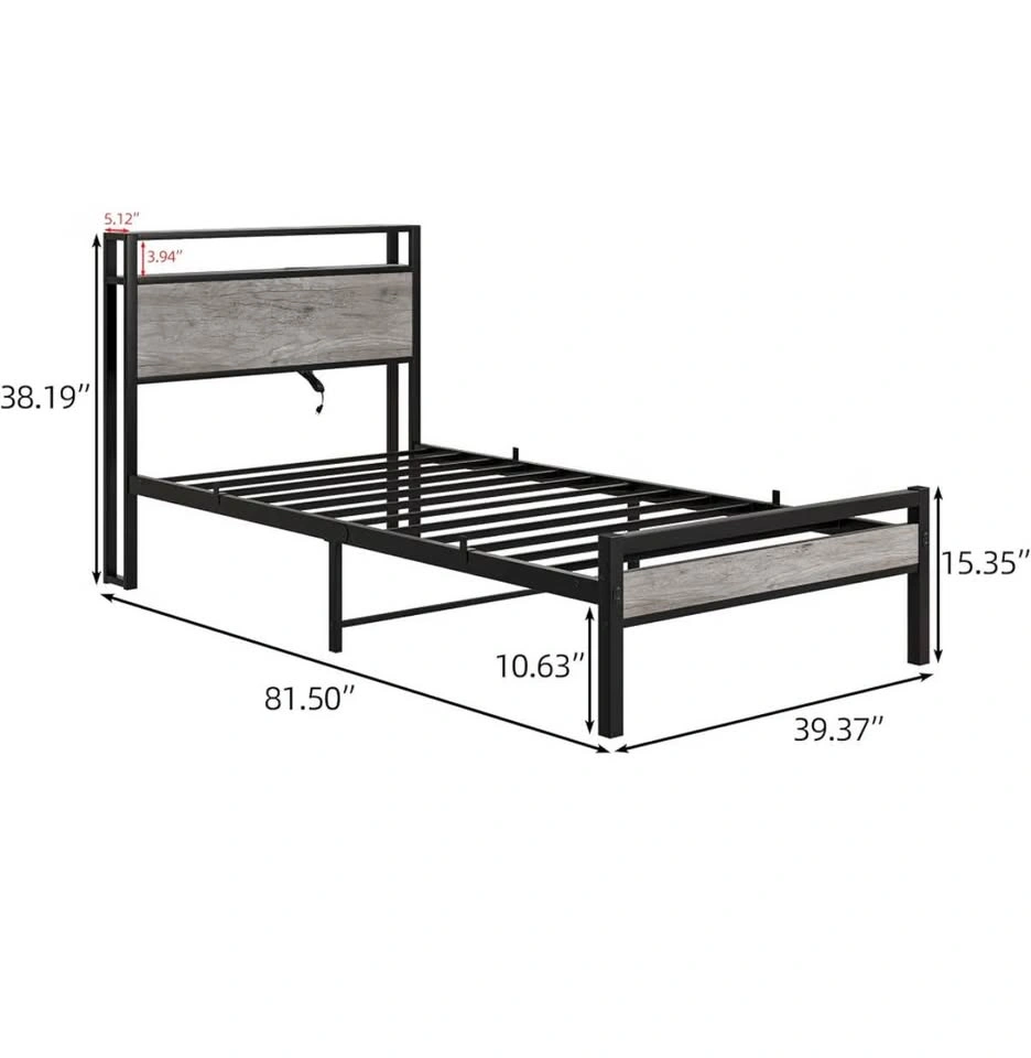 Twin Bed Frame with Storage Headboard & USB Charging Station - photo 2