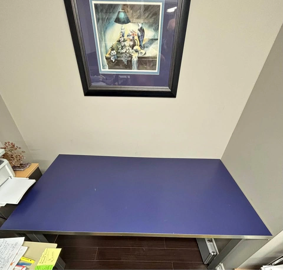 Blue Top Desk with Metal Legs