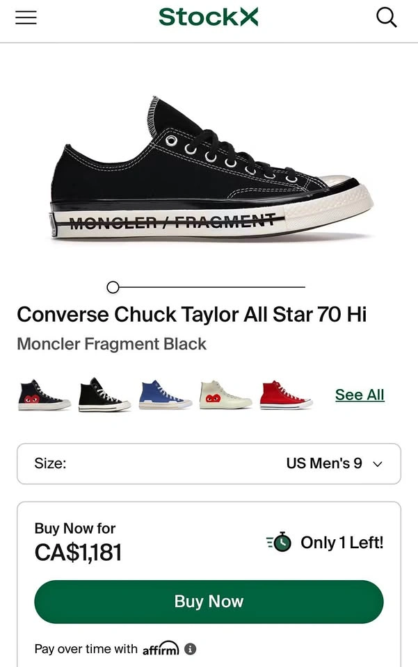 Moncler x Fragment Converse Chuck