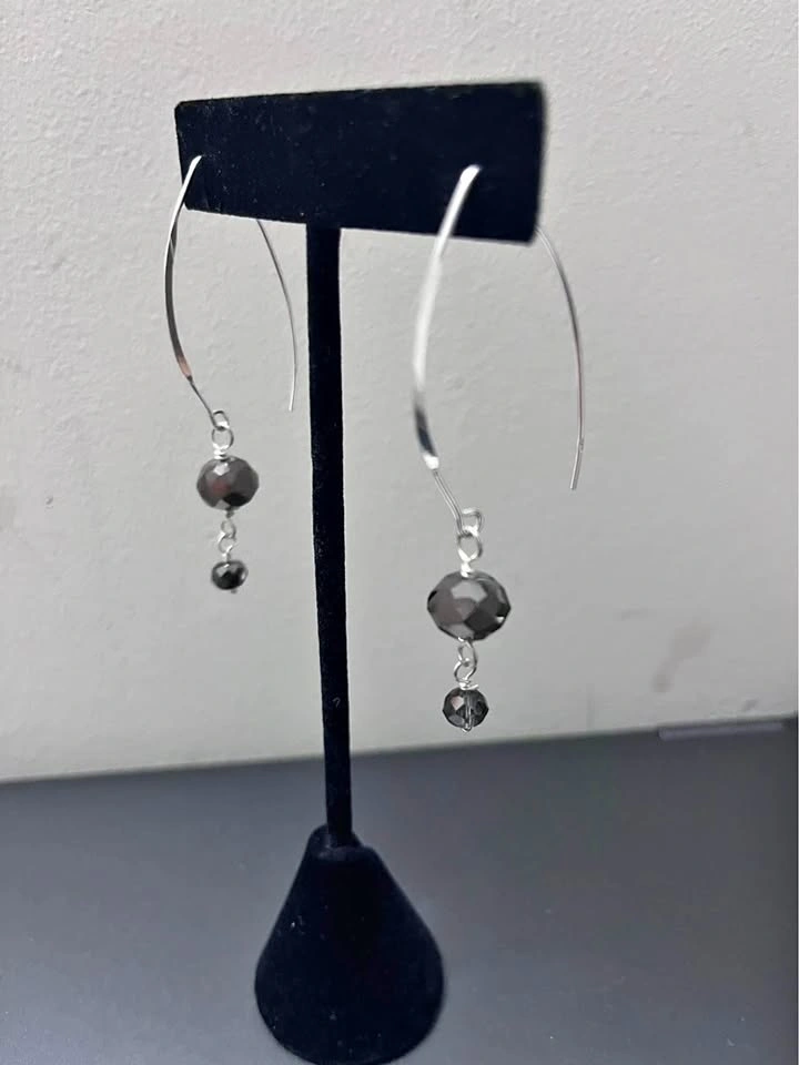 Sterling Silver Earrings Smoky Glass