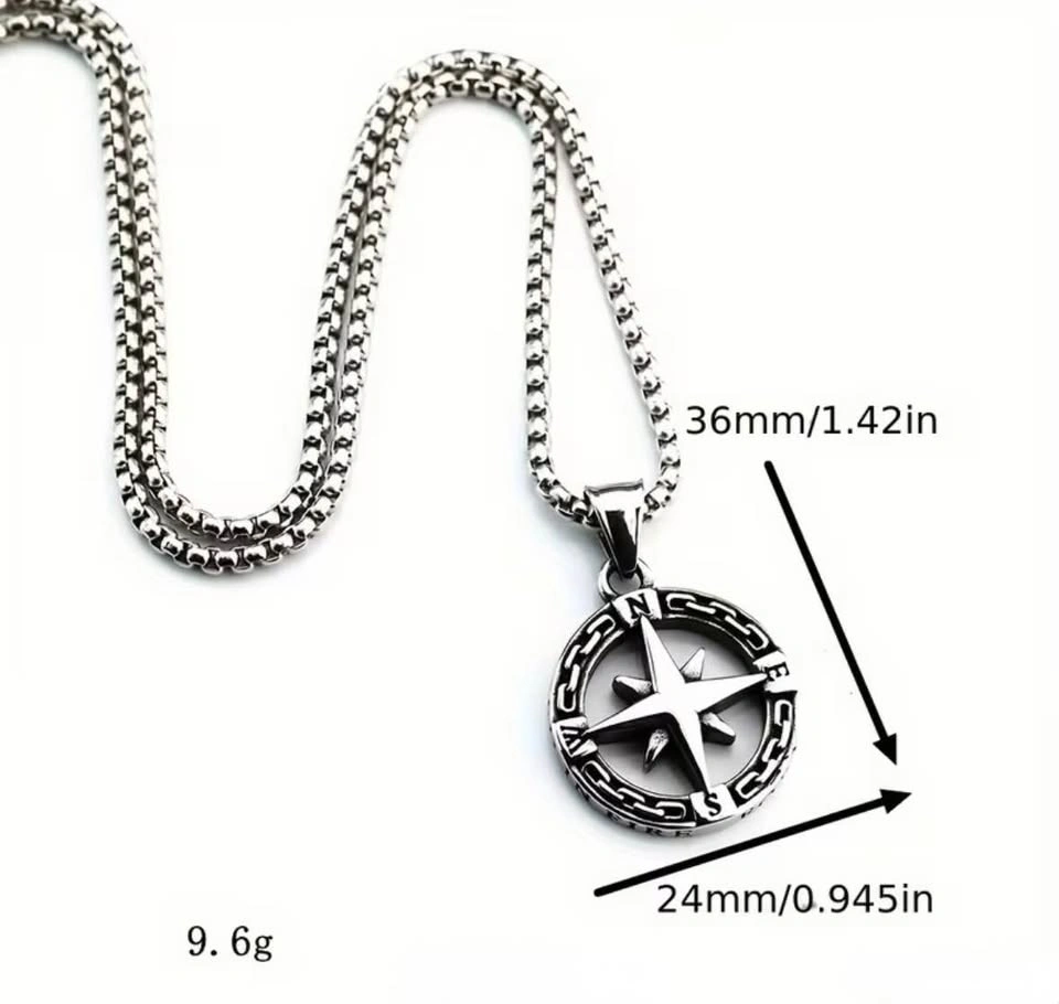 Unisex Compass Necklace Stainless Steel Chain 22” - photo 2