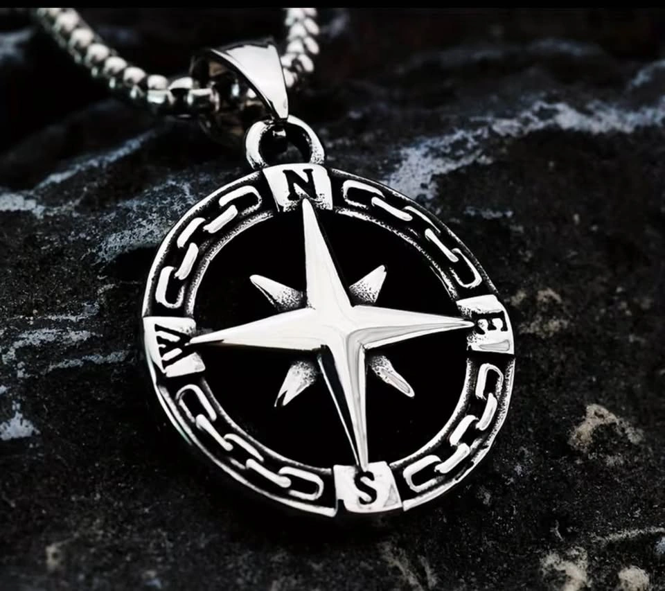 Unisex Compass Necklace Stainless Steel Chain 22” - photo 3