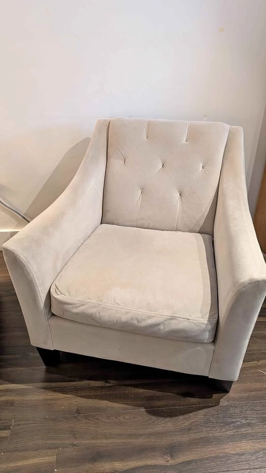 Pair of Cream/Beige Microfiber Accent Chairs