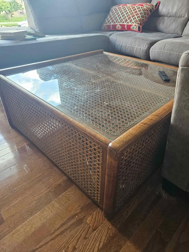 Vintage Oak and Cane Coffee Table and End Table Set - photo 2