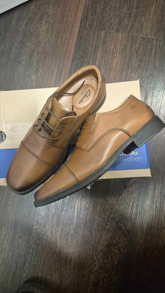 Clarks Men's Tilden Cap Oxford Shoe Dark Tan Leather Sz 8 (New) - photo 2
