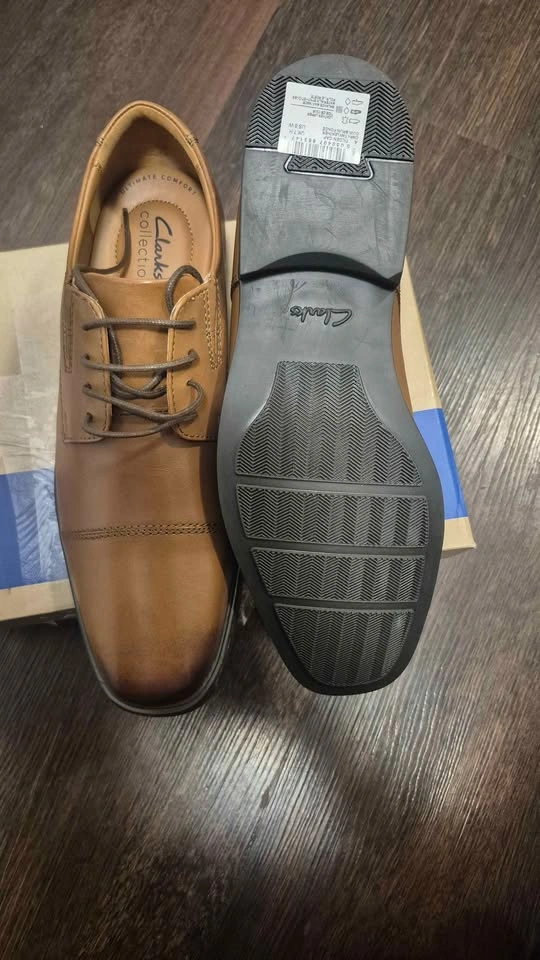 Clarks Men's Tilden Cap Oxford Shoe Dark Tan Leather Sz 8 (New) - photo 3