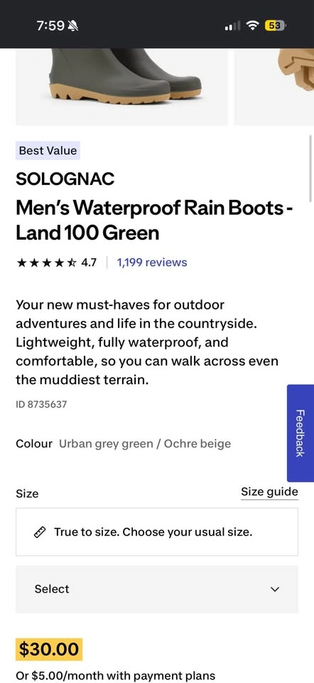 Solognac Men’s Waterproof Rain Boots - Land 100 Green - photo 2