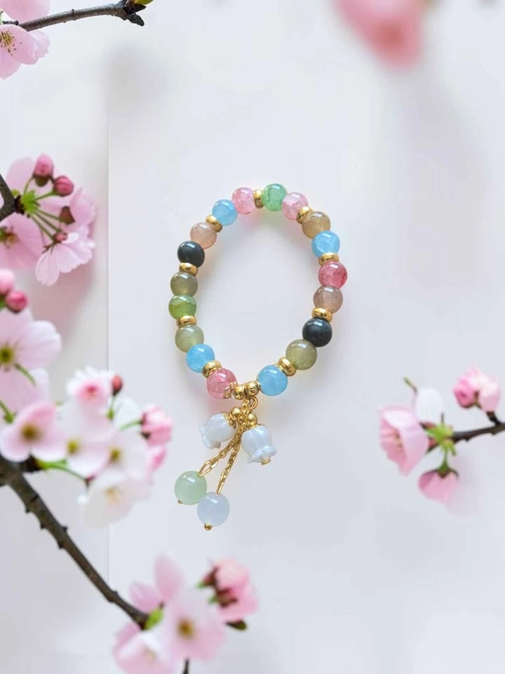 Colourful Pastel Beaded Bracelet w/ Gold Spacers & Lily Charms - photo 2