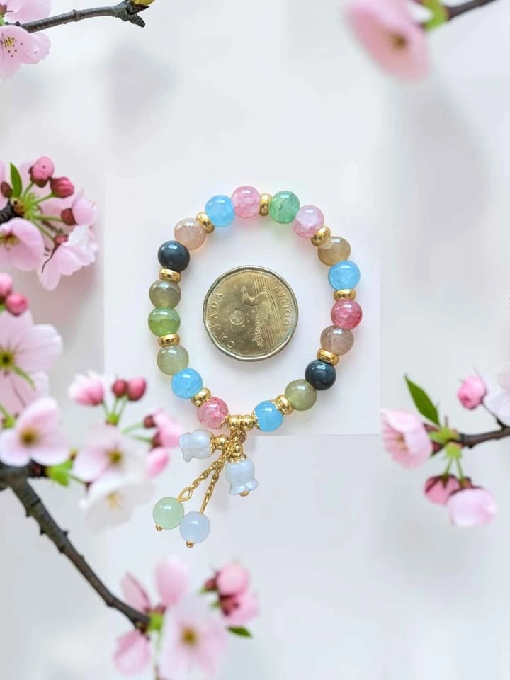 Colourful Pastel Beaded Bracelet w/ Gold Spacers & Lily Charms - photo 3