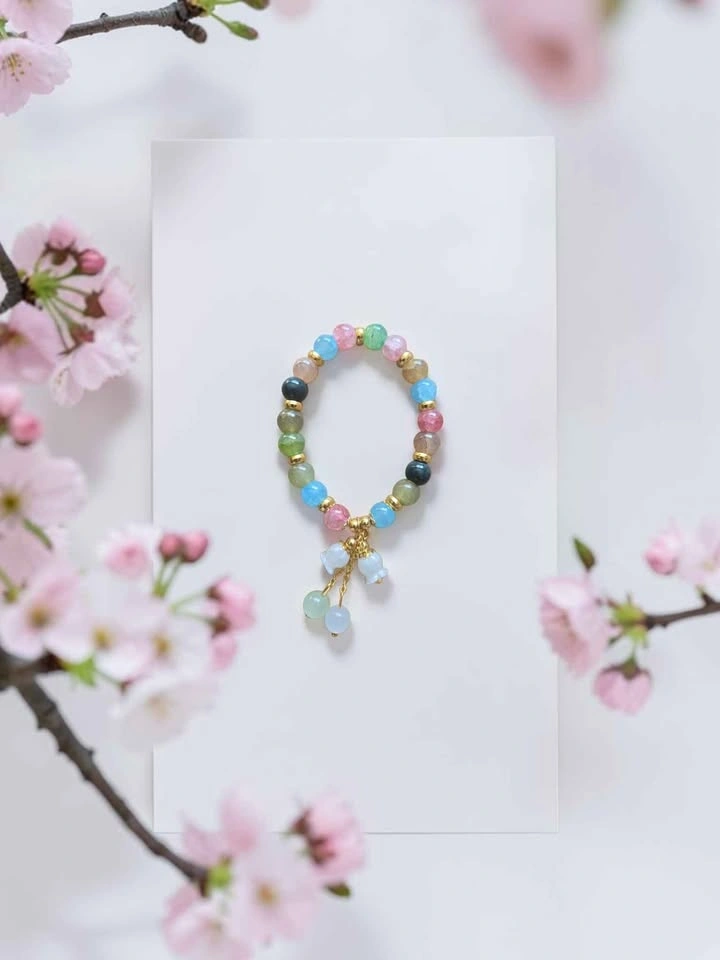 Colourful Pastel Beaded Bracelet w/ Gold Spacers & Lily Charms - photo 5