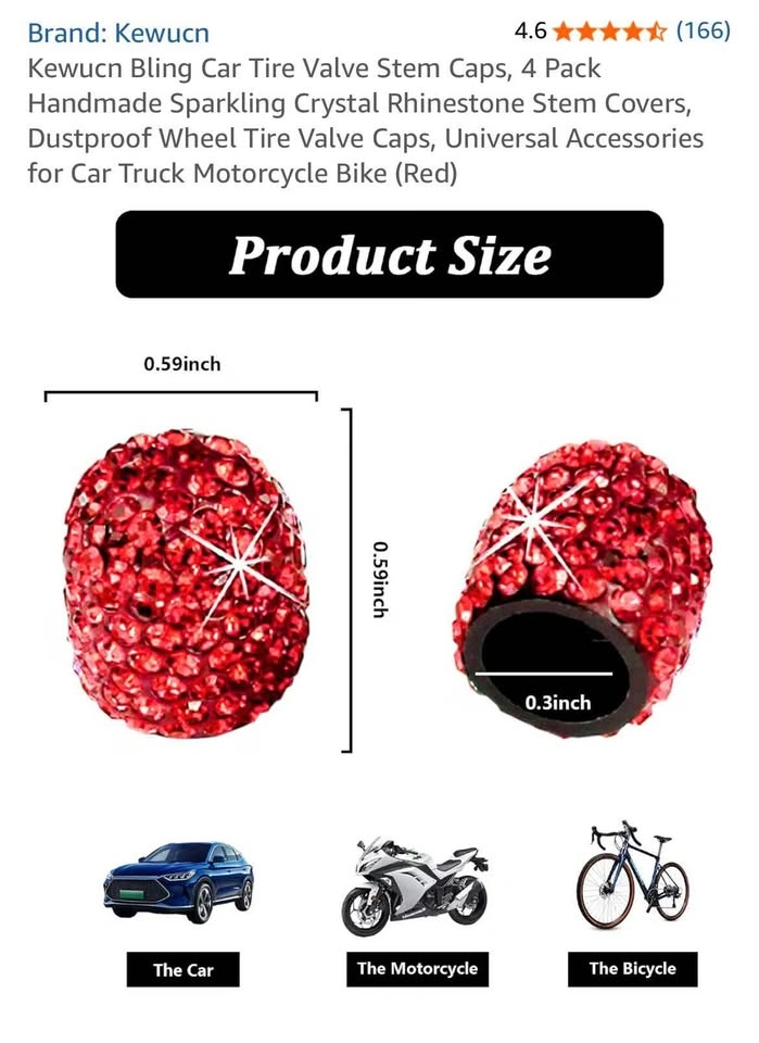 Car Tire Valve Stem Caps, 4 Pack Sparkling Crystal Rhinestone - photo 3