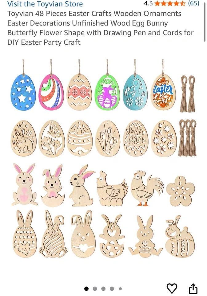 Unfinished Wooden Easter Ornaments - Egg, Bunny, Butterfly - photo 2