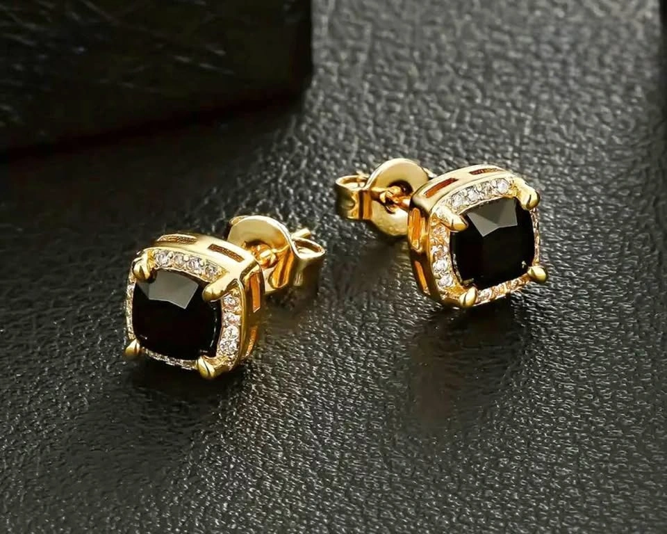 Unisex Black & Gold Studs 18K Gold Plated