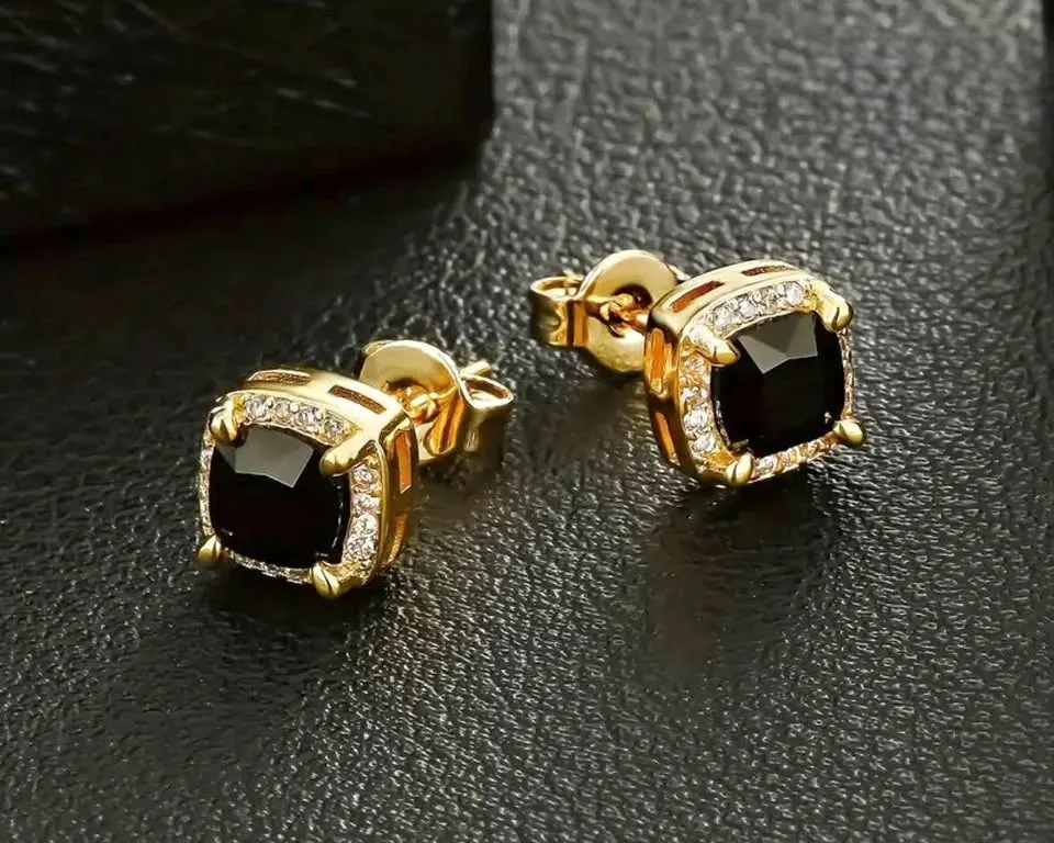 Unisex Black & Gold Studs 18K Gold Plated