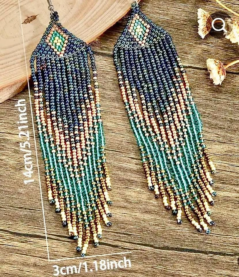 Hand Beaded Tassle Earrings