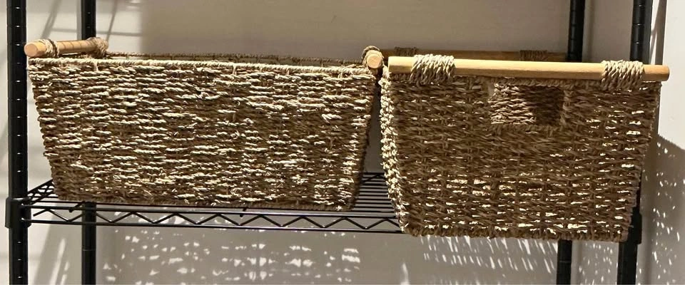 Set of 2 Seagrass Storage Baskets with Wooden Handles