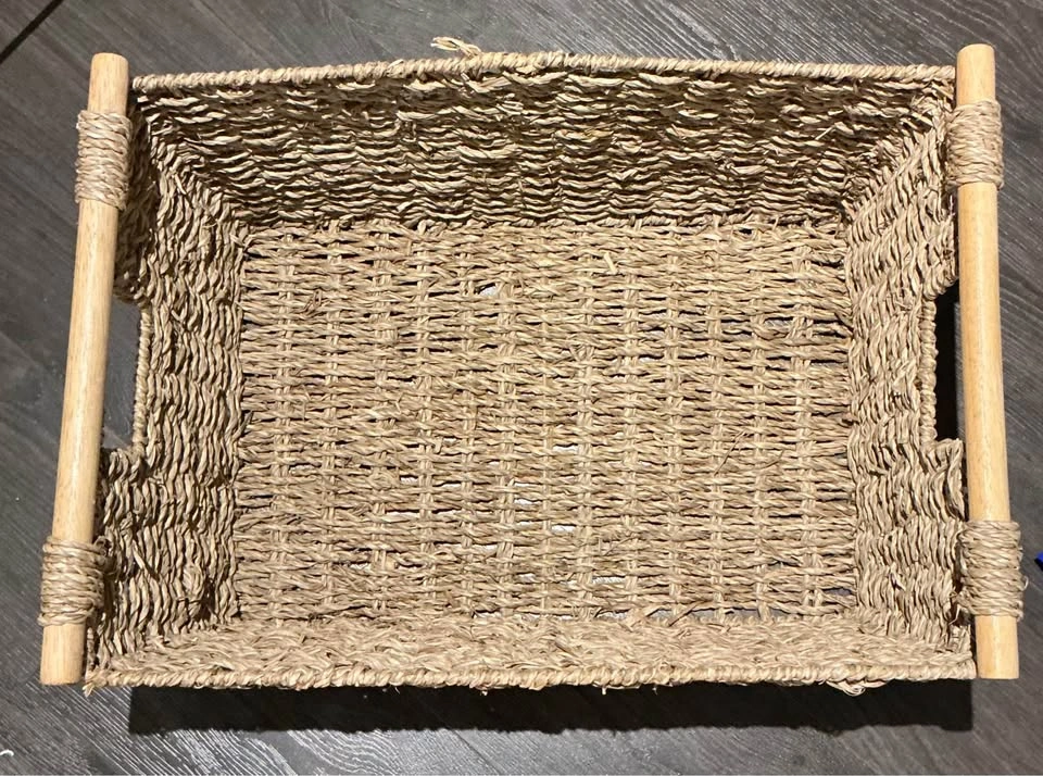 Set of 2 Seagrass Storage Baskets with Wooden Handles - photo 2