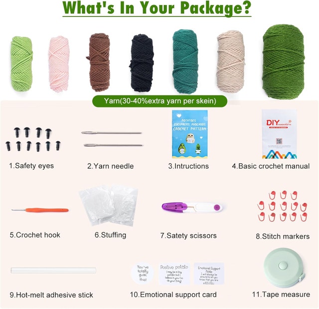 Hroevc Crochet Kit for Beginners, Positive Potato/Pickle/Avocado - photo 2