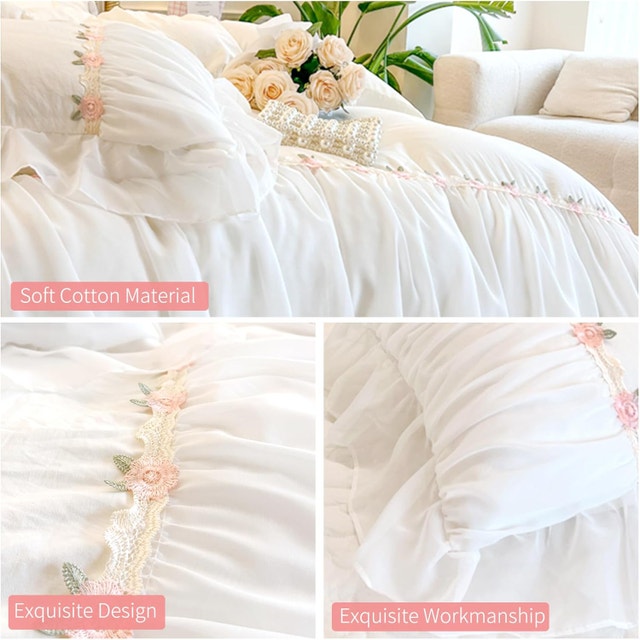 NEW 3PCS Ruffle Lace Duvet Cover King Size, Chic Soft Microfiber - photo 4