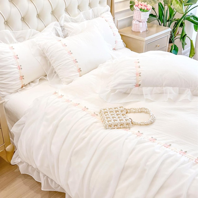 NEW 3PCS Ruffle Lace Duvet Cover King Size, Chic Soft Microfiber - photo 5