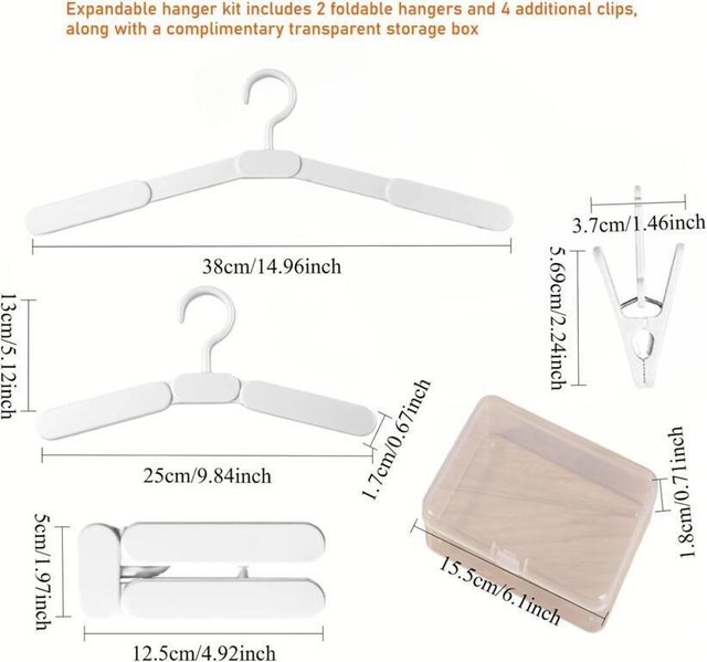 NEW Foldable Collapsible Travel Hangers 2 pcs with 4 Clips - photo 2