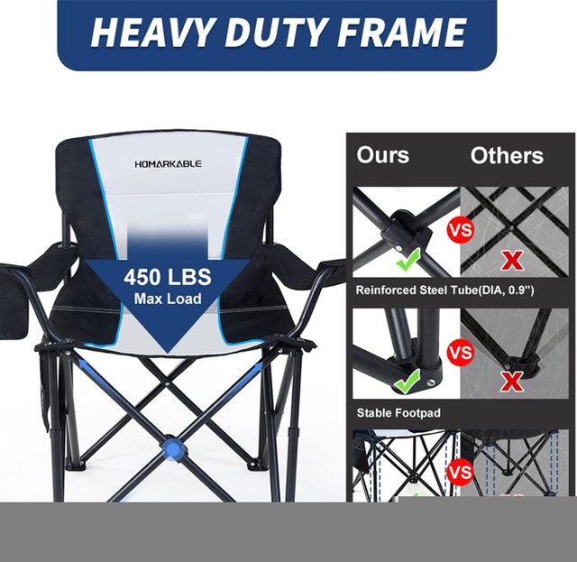 NEW Black HOMARKABLE Camping Folding Chair Oversized Padded - photo 3