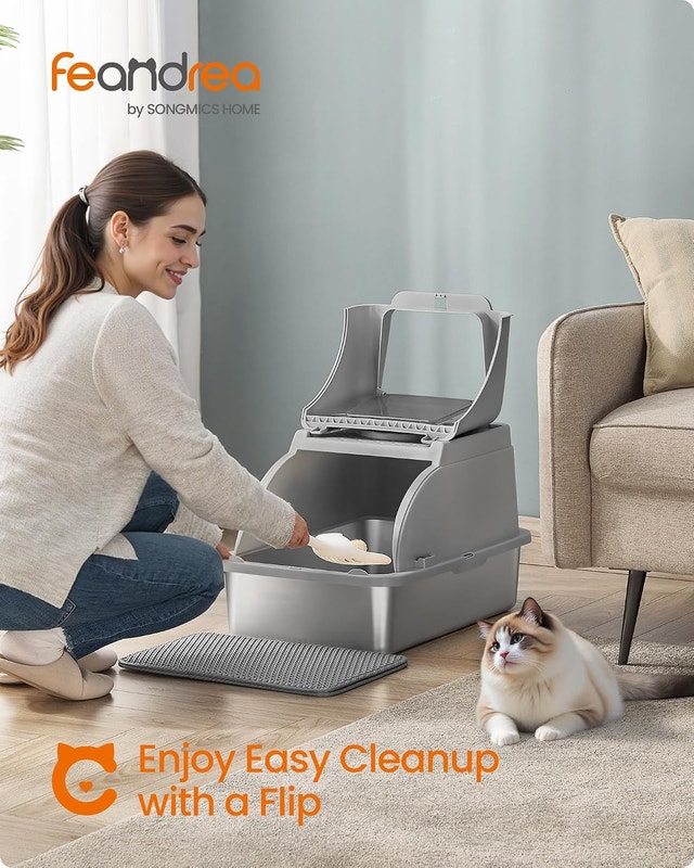 NEW Feandrea Stainless Steel Cat Litter Box with Flip Lid, XL - photo 2