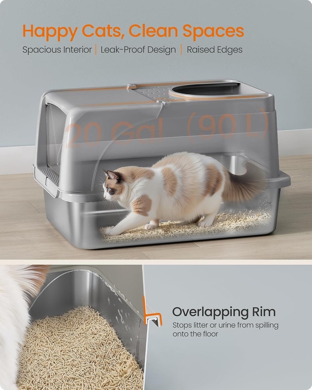 NEW Feandrea Stainless Steel Cat Litter Box with Flip Lid, XL - photo 5