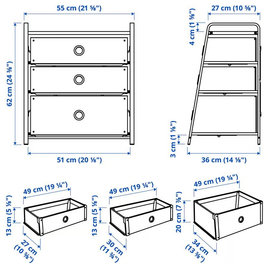 IKEA LOTE 3-drawer dresser, white, 21 5/8x14 1/8x24 3/8" - photo 2