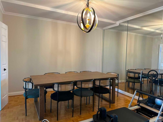Modern Wood Dining Table with 8 Cane Back Chairs - photo 2