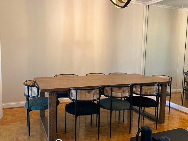 Modern Wood Dining Table with 8 Cane Back Chairs - photo 3