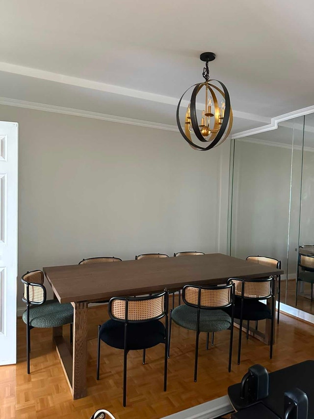 Modern Wood Dining Table with 8 Cane Back Chairs - photo 5
