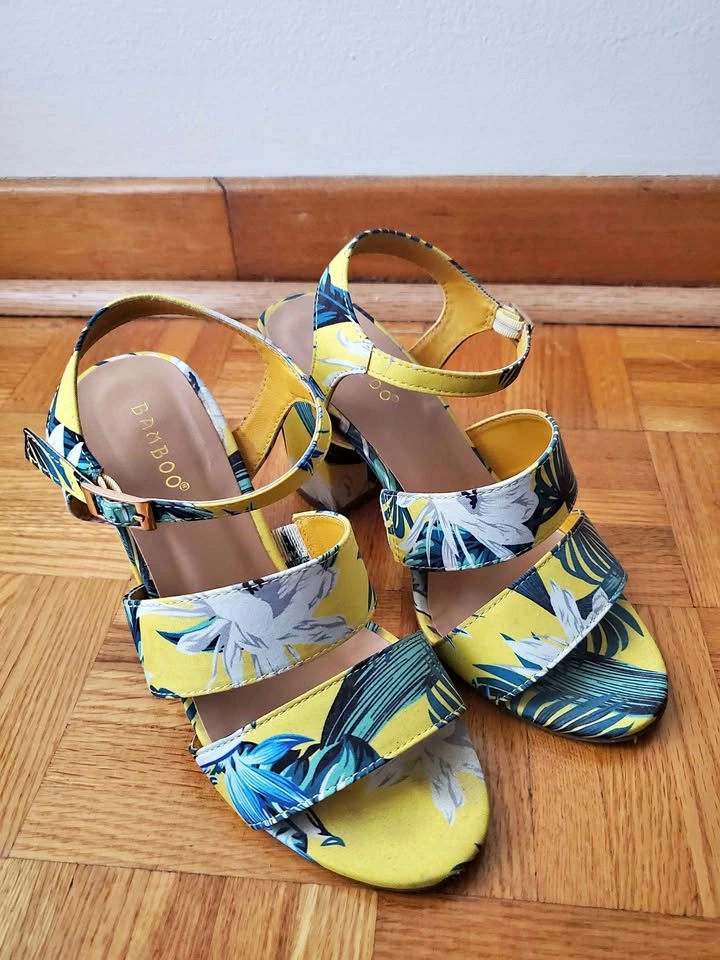 Yellow Floral Heels - Size 6 Women's