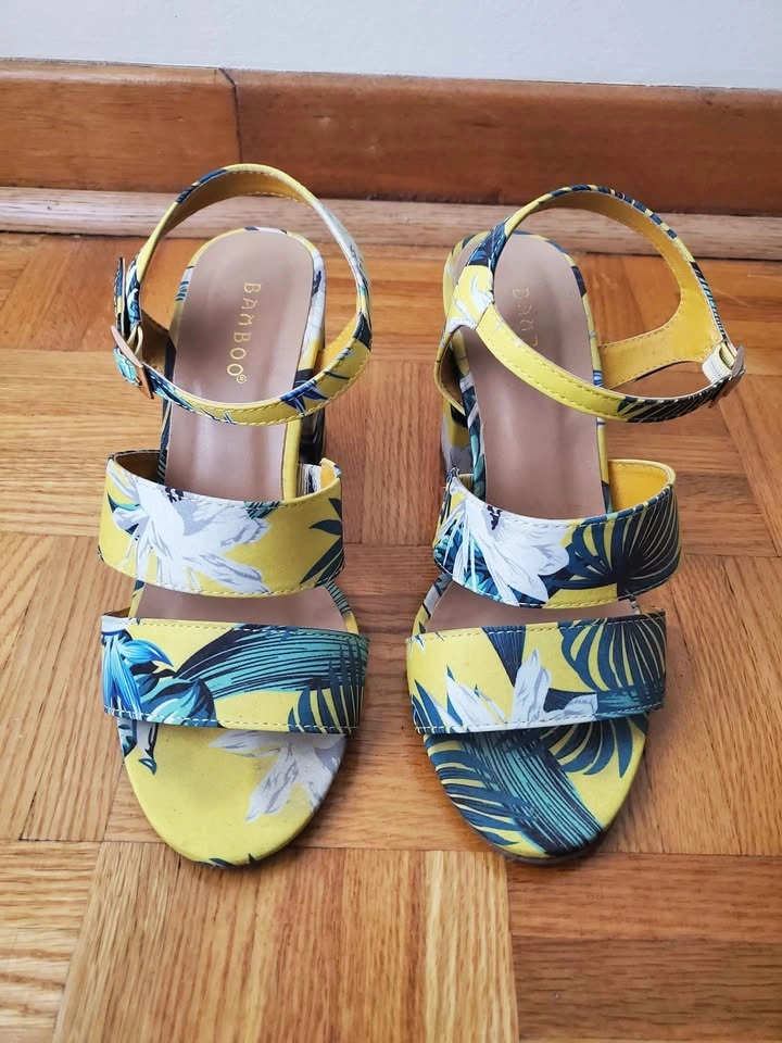 Yellow Floral Heels - Size 6 Women's - photo 2