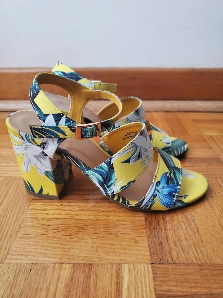 Yellow Floral Heels - Size 6 Women's - photo 3
