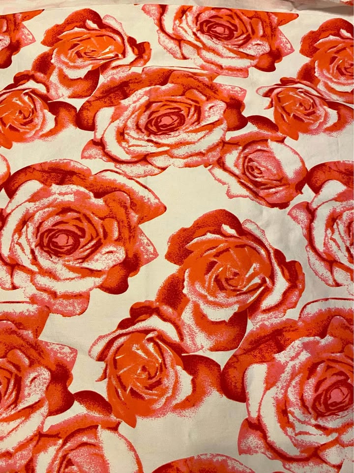 100% cotton denim with pink and white floral print fabric