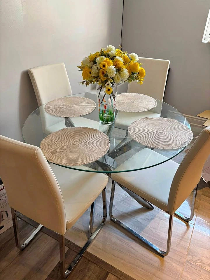 5 piece round glass dining table set