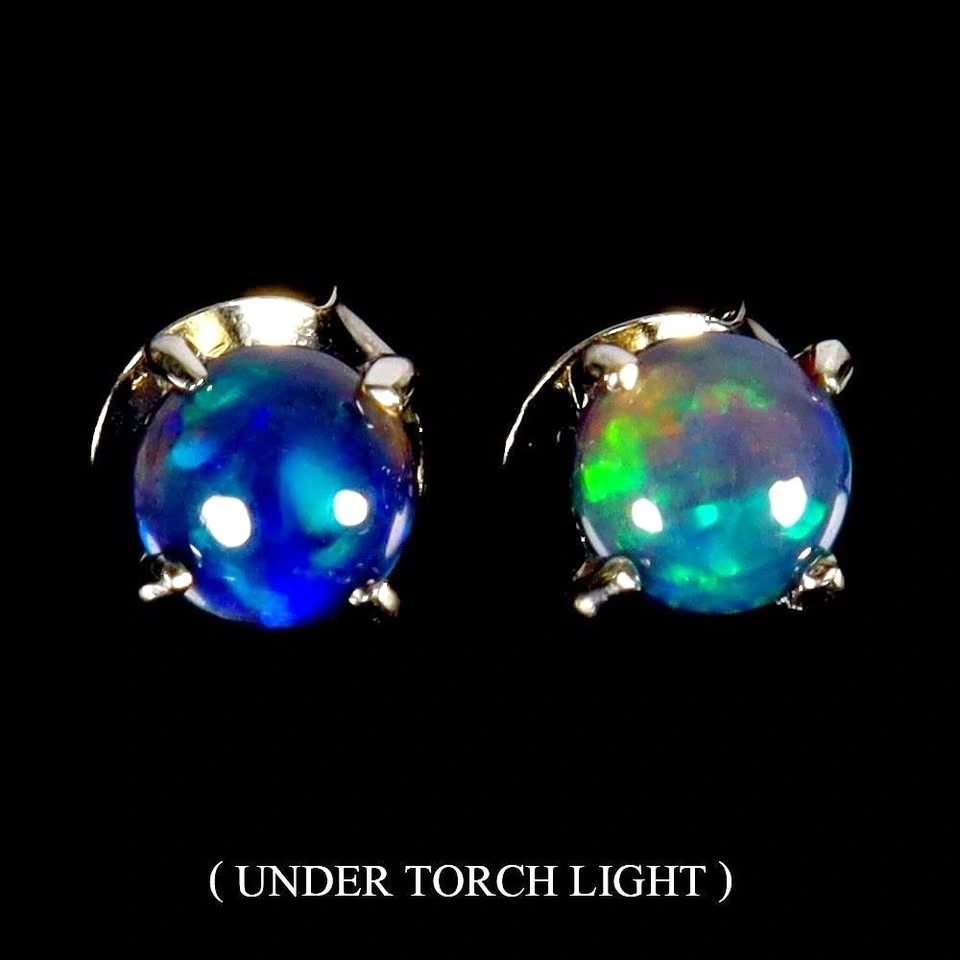 Black Opal Earrings 14K White Plated Gold Over 925 Sterling Silv