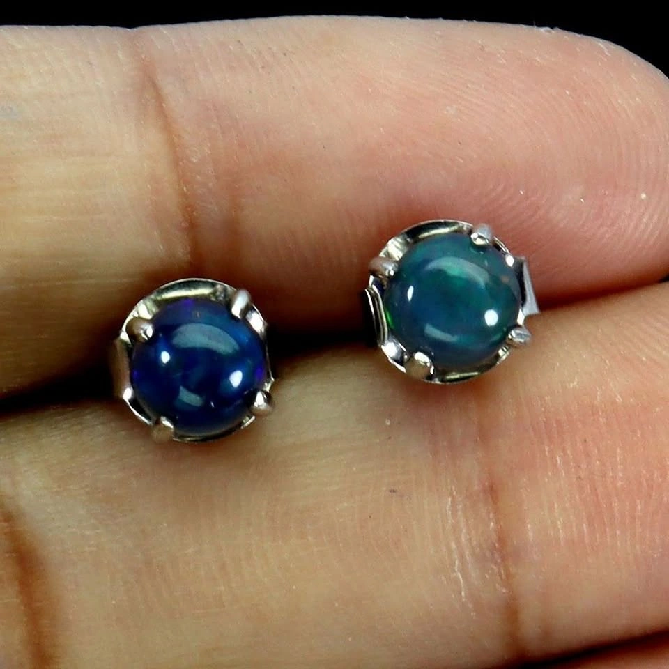 Black Opal Earrings 14K White Plated Gold Over 925 Sterling Silv - photo 2