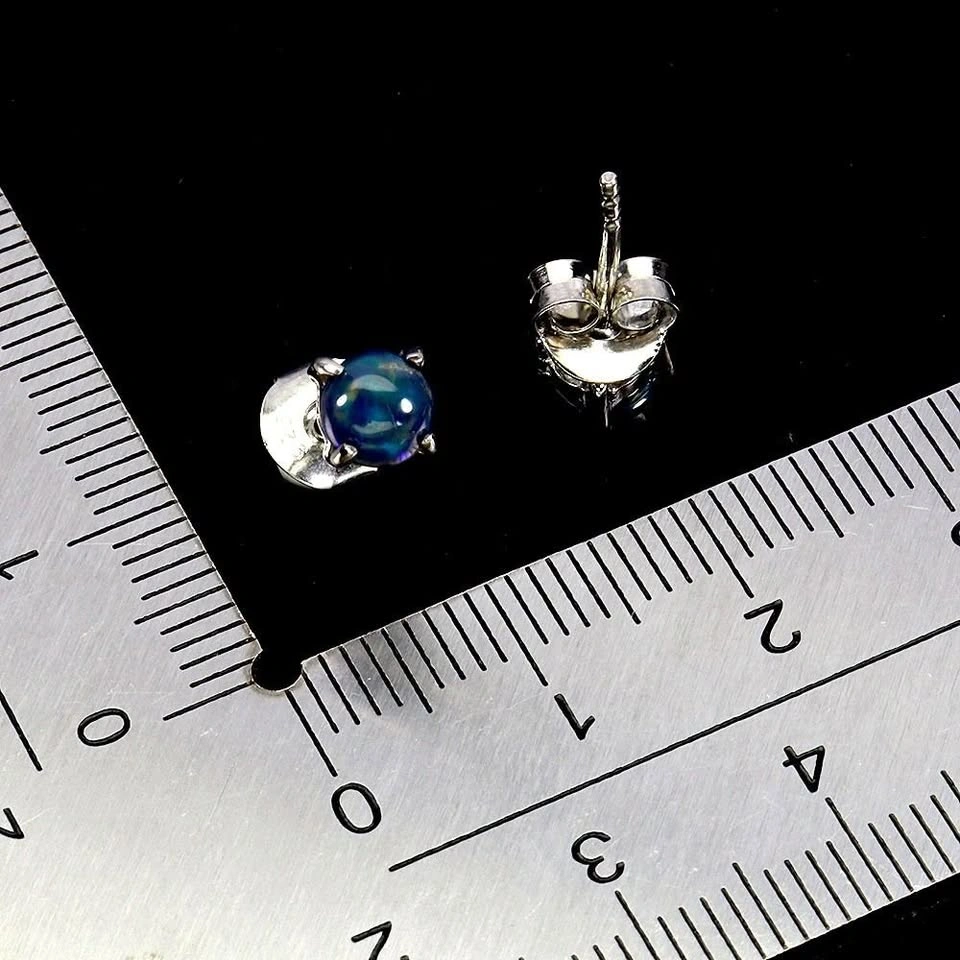 Black Opal Earrings 14K White Plated Gold Over 925 Sterling Silv - photo 3