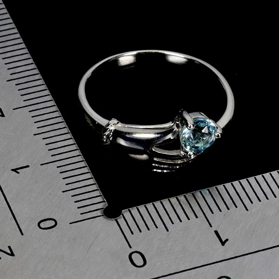 Claddagh Sky Blue Topaz Hand Ring 14K White Plated Size 7 - photo 3