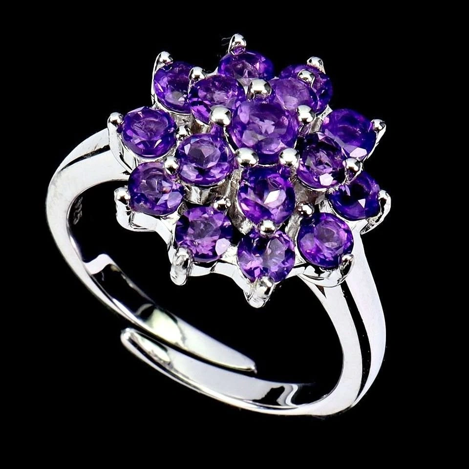 Amethyst Ring 14K White Plated Silver Size 7 Solitaire Oval Cut