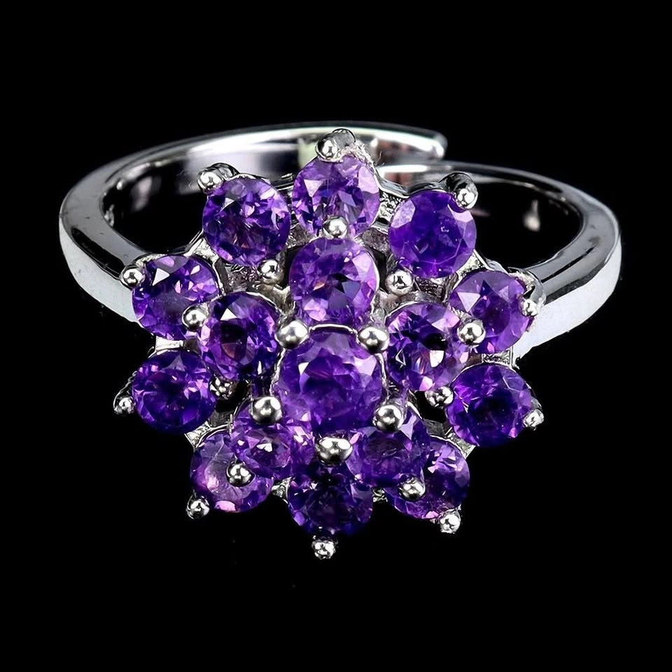 Amethyst Ring 14K White Plated Silver Size 7 Solitaire Oval Cut - photo 2