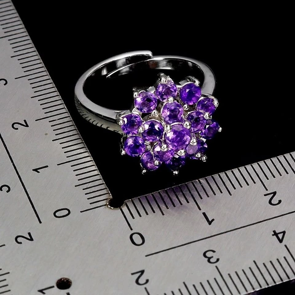 Amethyst Ring 14K White Plated Silver Size 7 Solitaire Oval Cut - photo 3