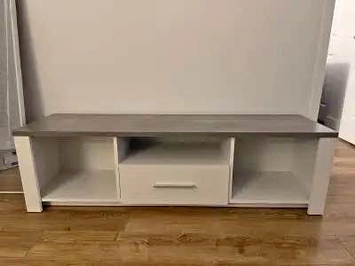 Grey and white tv console